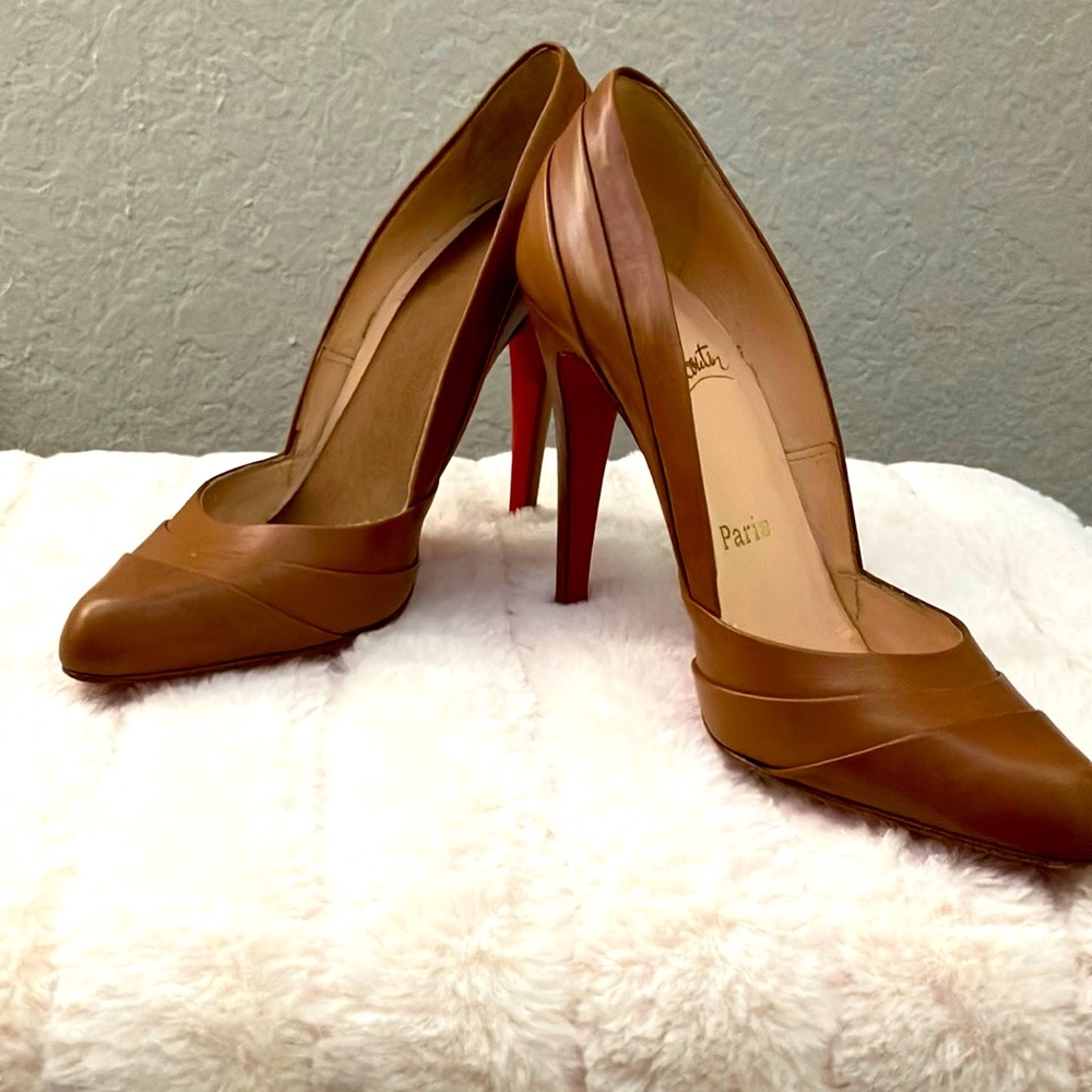Christian Louboutin Leather Camel Heels.  Size38.Excellent condition. 4.5” heel.